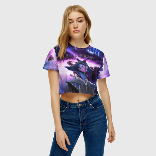 Женская футболка Crop-top 3D Stellaris Стелларис, цвет 3D печать - фото 4