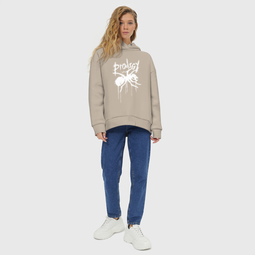 Женское худи Oversize хлопок Draw white logo - Ant, цвет миндальный - фото 6