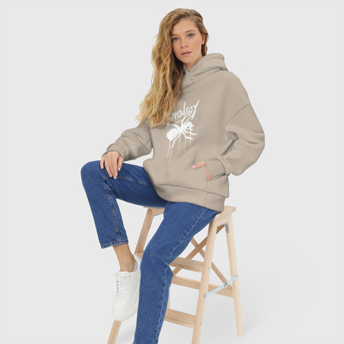 Женское худи Oversize хлопок Draw white logo - Ant, цвет миндальный - фото 7