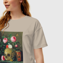 Женская футболка хлопок Oversize Vanitas Still Life Череп и цветы - фото 2