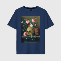 Женская футболка хлопок Oversize Vanitas Still Life Череп и цветы
