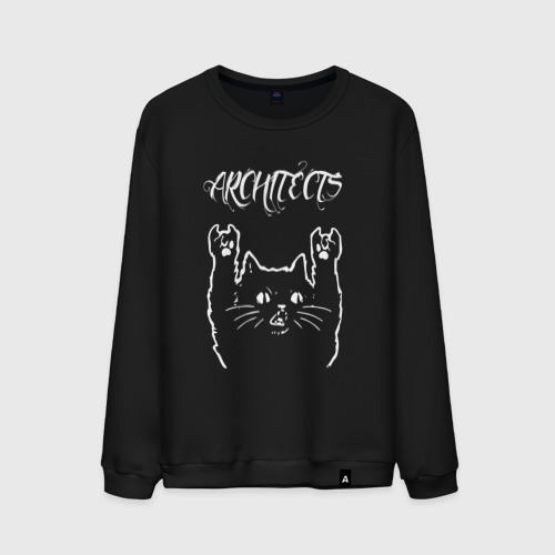 Мужской свитшот хлопок с принтом Architects Рок кот, вид спереди #2
