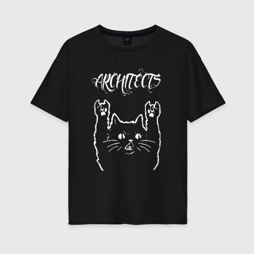 Женская футболка хлопок Oversize Architects Рок кот, цвет черный