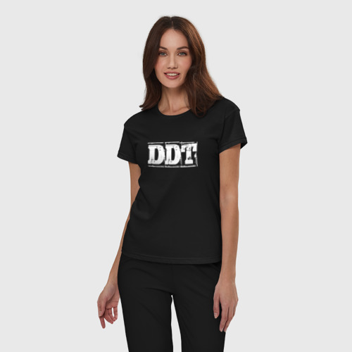 Женская пижама хлопок ДДТ логотип, цвет черный - фото 3