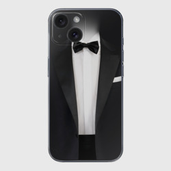 Чехол для iPhone 15 силиконовый с защитой камеры Смокинг жениха с бабочкой