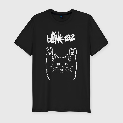 Мужская футболка хлопок Slim с принтом Blink 182 Рок кот, вид спереди #2
