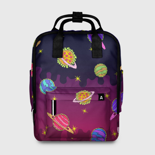 Женский рюкзак 3D с принтом Pizza in Space, вид спереди #2