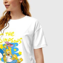 Футболка с принтом The Simpsons|Семейка Симпсонов для женщины, вид на модели спереди №2. Цвет основы: белый