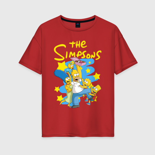 Женская футболка хлопок Oversize The Simpsons|Семейка Симпсонов, цвет красный