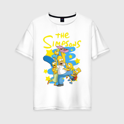Женская футболка из хлопка оверсайз с принтом The Simpsons|Семейка Симпсонов, вид спереди №1