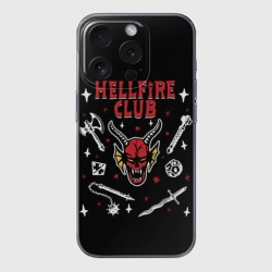 Чехол для iPhone 15 Pro Max силиконовый с защитой камеры Hellfire club Stranger things