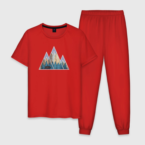 Мужская пижама хлопок Деревянные горы, цвет красный