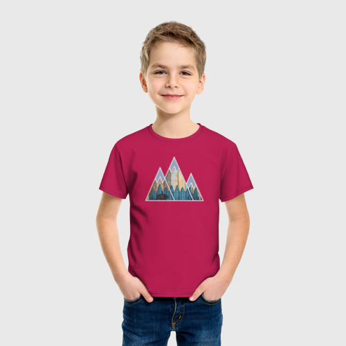 Детская футболка хлопок Деревянные горы, цвет маджента - фото 3