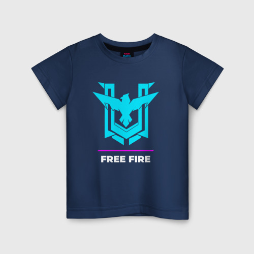 Детская футболка из хлопка с принтом Символ Free Fire в неоновых цветах, вид спереди №1