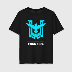 Женская футболка хлопок Oversize Символ Free Fire в неоновых цветах