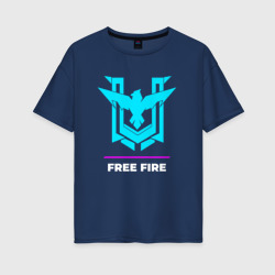 Женская футболка хлопок Oversize Символ Free Fire в неоновых цветах