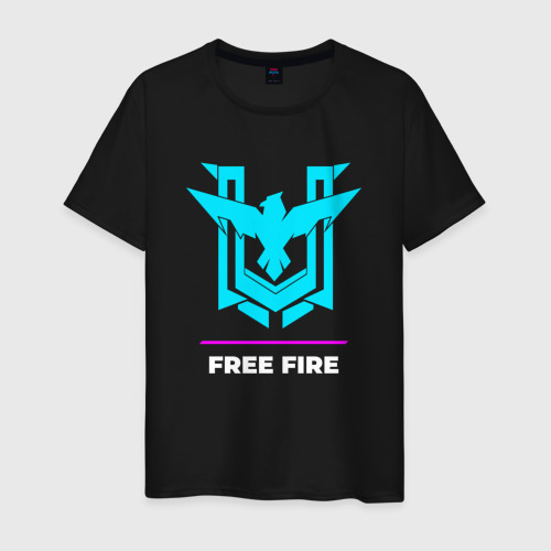 Мужская футболка хлопок Символ Free Fire в неоновых цветах, цвет черный