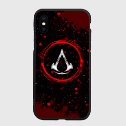Чехол для iPhone XS Max матовый Символ Assassin's Creed и краска вокруг на темном фоне