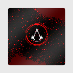 Магнит виниловый Квадрат Символ Assassin's Creed и краска вокруг на темном фоне