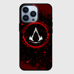 Чехол для iPhone 13 Pro Символ Assassin's Creed и краска вокруг на темном фоне