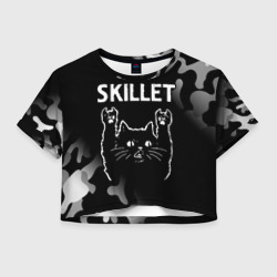 Женская футболка Crop-top 3D Группа Skillet и Рок Кот