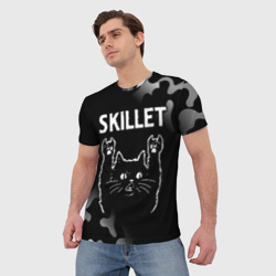 Мужская футболка 3D Группа Skillet и Рок Кот - фото 2