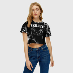 Женская футболка Crop-top 3D Группа Skillet и Рок Кот - фото 2