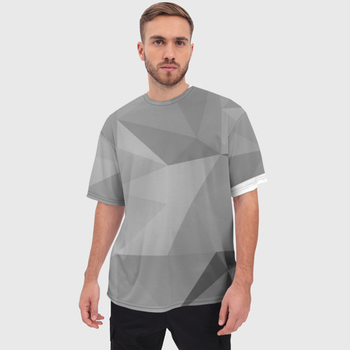 Мужская футболка oversize 3D Simple grey geometry, цвет 3D печать - фото 3