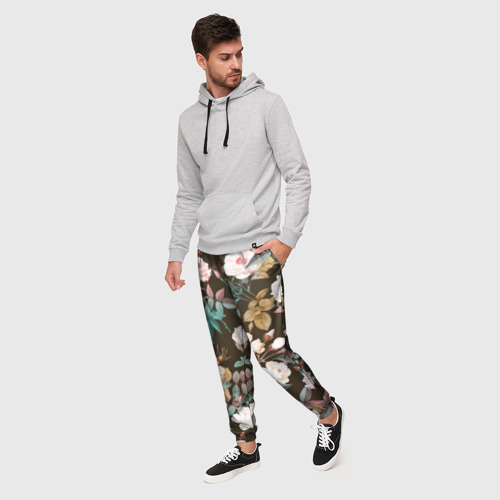 Мужские брюки 3D с принтом Цветы Розы Садовые, фото на моделе #1