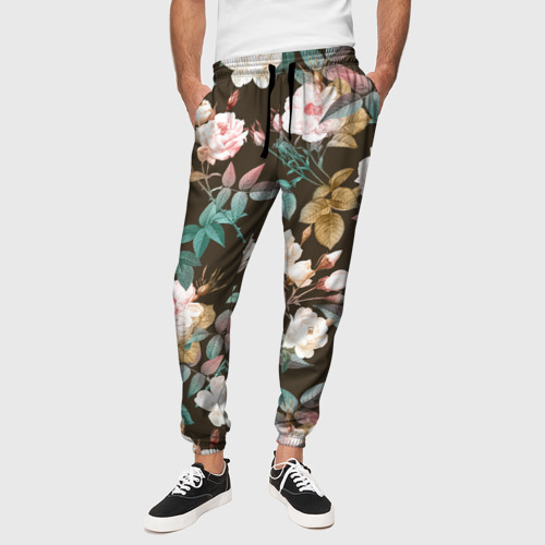 Мужские брюки 3D с принтом Цветы Розы Садовые, вид сбоку #3