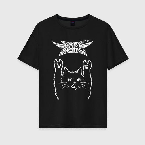 Женская футболка хлопок Oversize Babymetal Рок кот, цвет черный