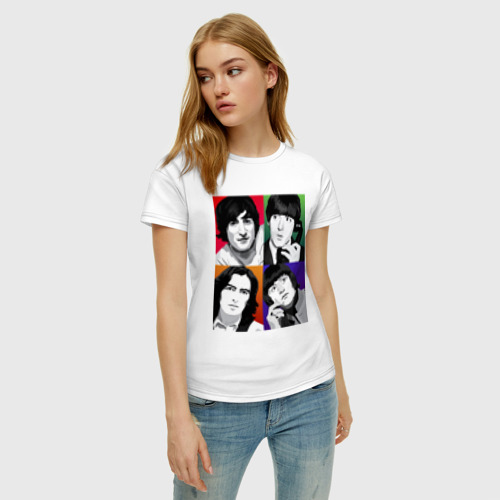 Женская футболка хлопок с принтом The Beatles Портреты арт, фото на моделе #1