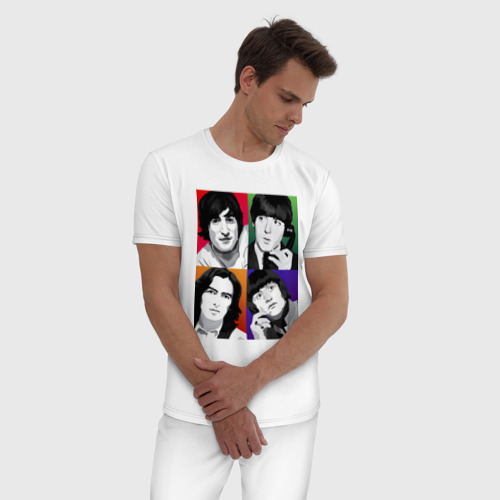 Мужская пижама хлопок с принтом The Beatles Портреты арт, фото на моделе #1