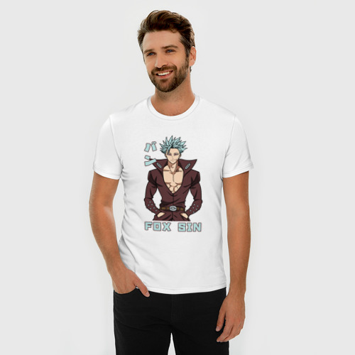 Мужская футболка хлопок Slim с принтом Лисий грех Бан, фото на моделе #1