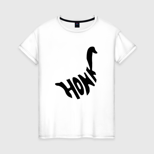 Женская футболка хлопок с принтом Honk Black / Гусь Черный, вид спереди #2