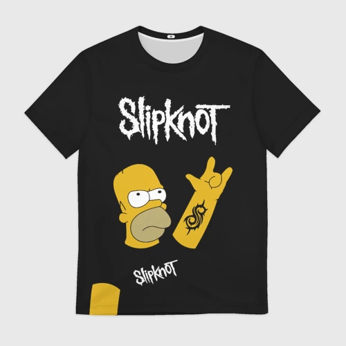 Мужская футболка 3D с принтом Slipknot Гомер Рокер, Simpsons, вид спереди #2
