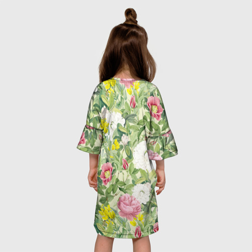 Детское платье 3D с принтом Цветы Белые и Розовые Пионы, вид сзади #2