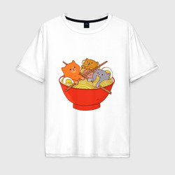 Мужская футболка хлопок Oversize Three cats eating noodles