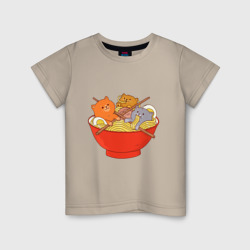 Детская футболка хлопок Three cats eating noodles