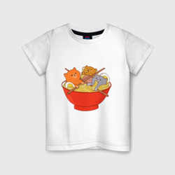 Детская футболка хлопок Three cats eating noodles