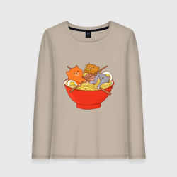 Женский лонгслив хлопок Three cats eating noodles