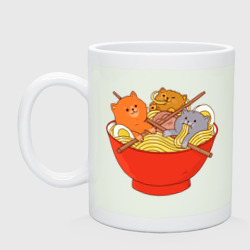 Кружка керамическая Three cats eating noodles