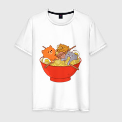 Мужская футболка хлопок Three cats eating noodles