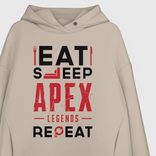 Женское худи Oversize хлопок Надпись: Eat Sleep Apex Legends Repeat, цвет миндальный - фото 3