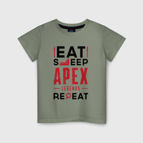 Детская футболка хлопок Надпись: Eat Sleep Apex Legends Repeat, цвет авокадо