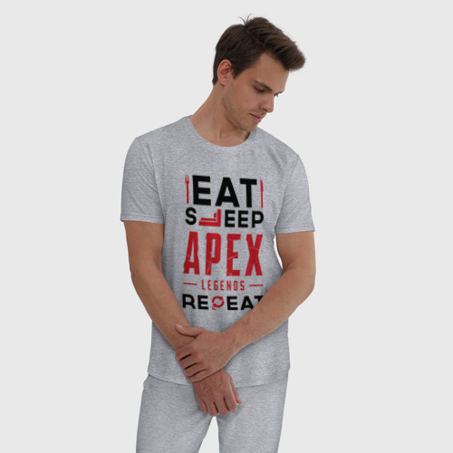 Мужская пижама хлопок Надпись: Eat Sleep Apex Legends Repeat, цвет меланж - фото 3