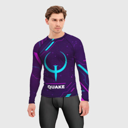 Мужской рашгард 3D Символ Quake в неоновых цветах на темном фоне - фото 2