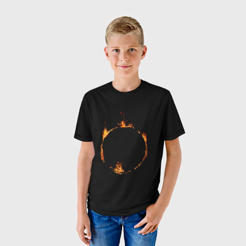 Детская футболка 3D с принтом Знак тьмы из Dark Souls, фото на моделе #1