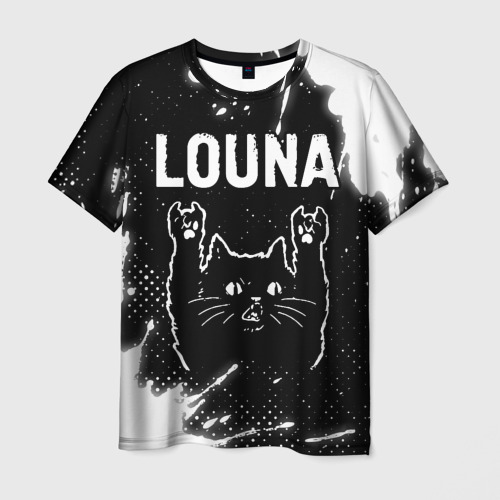 Мужская футболка с принтом Группа Louna и Рок Кот, вид спереди №1