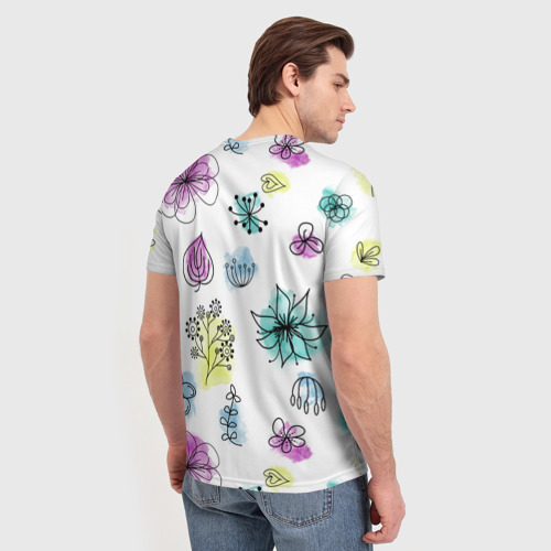 Мужская футболка 3D Абстрактные цветы на акварельном фоне, цвет 3D печать - фото 4